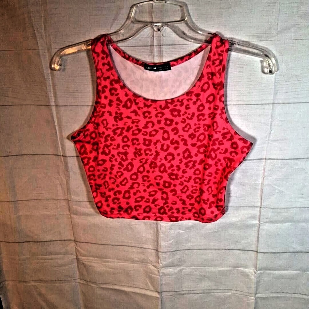 Shein Pink Leopard Cropped Tank Size XS Yoga Workout